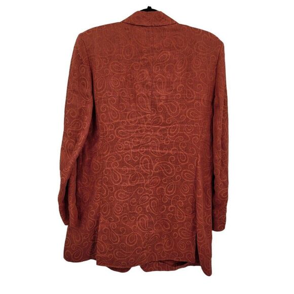 Vtg Escada Blazer Linen Longline Scroll Embossed Terracotta Single Breast Sz 8 - Picture 3 of 10